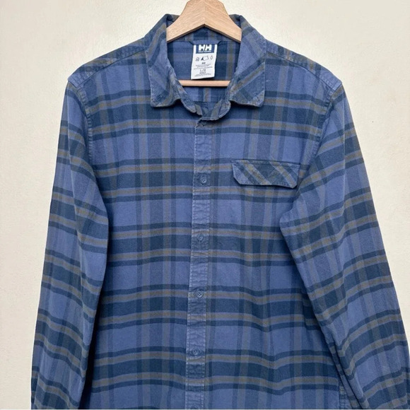 Helly Hansen Mens Large Plaid Cotton Outdoor Button Shirt Blue - Picture 2 of 13